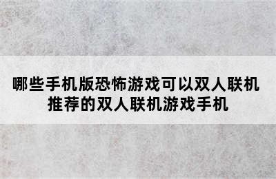 哪些手机版恐怖游戏可以双人联机 推荐的双人联机游戏手机